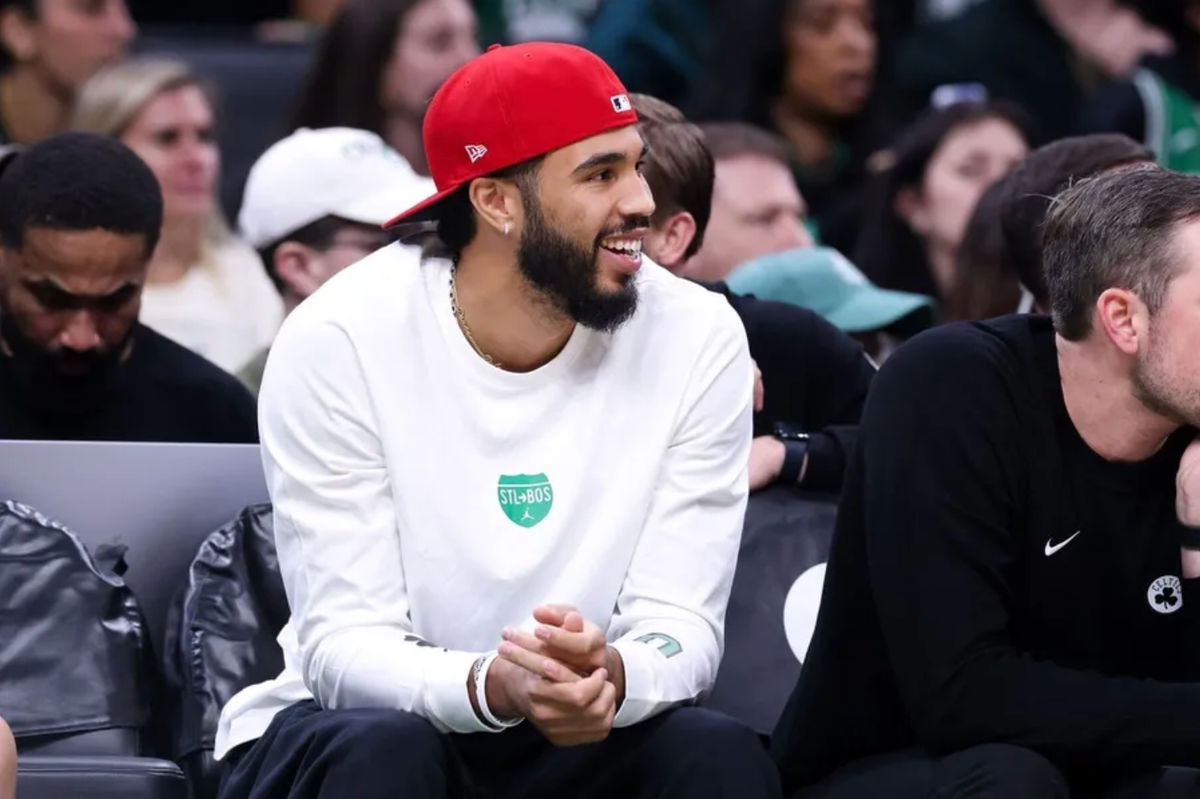 Oct 15, 2025; Boston, Massachusetts, USA; Boston Celtics forward Jayson Tatum (0) reacts during the first half against the Toronto Raptors at TD Garden. Mandatory Credit: Paul Rutherford-Imagn Images