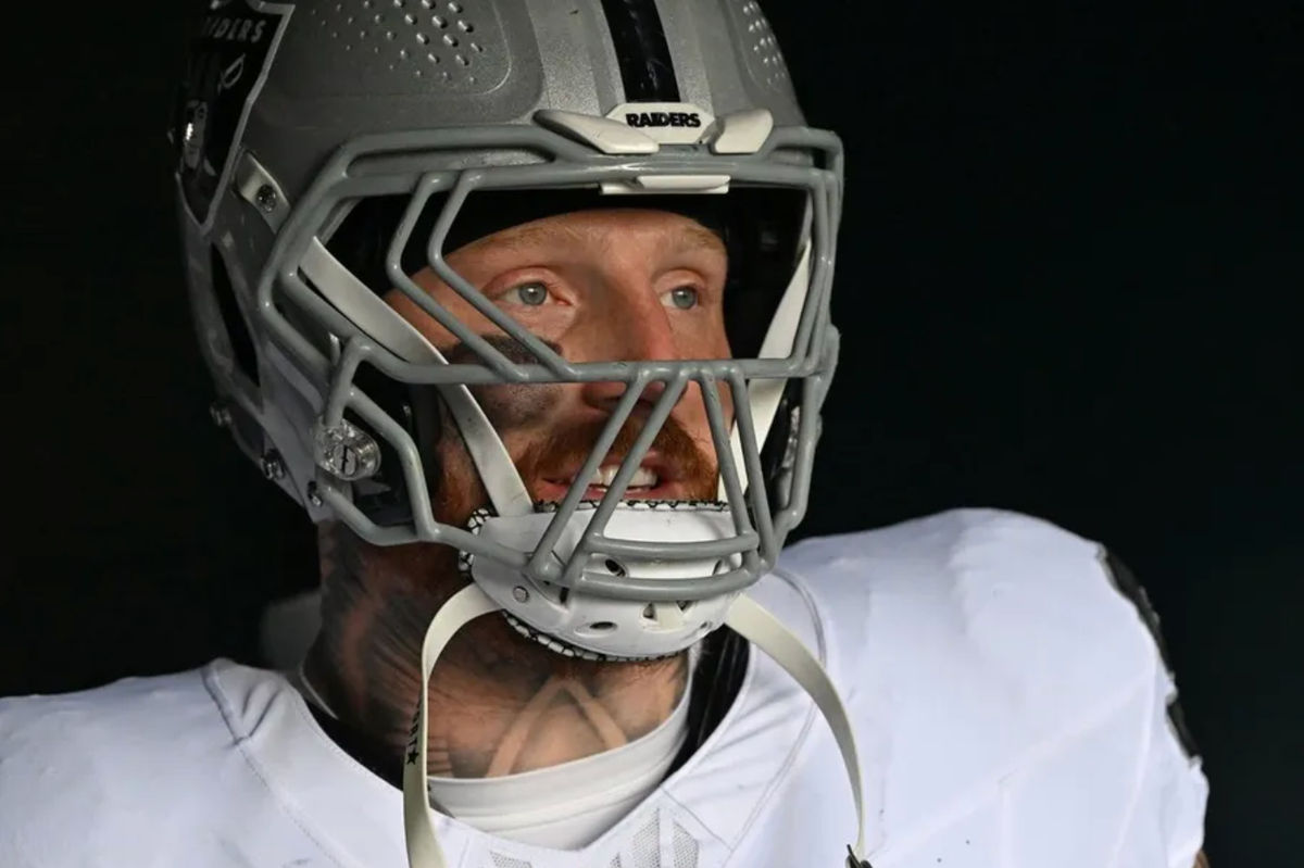 Dec 14, 2025; Philadelphia, Pennsylvania, USA; Las Vegas Raiders defensive end Maxx Crosby (98) in the tunnel against the Philadelphia Eagles at Lincoln Financial Field. Mandatory Credit: Eric Hartline-Imagn Images