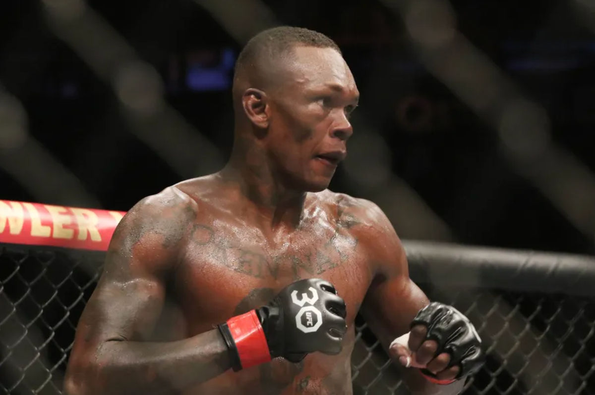 Sep 9, 2023; Sydney, NSW, AUSTRALIA; Israel Adesanya reacts during his fight with Sean Strickland (not pictured) in UFC 293 at Qudos Bank Arena. Mandatory Credit: Jasmin Frank-Imagn Images