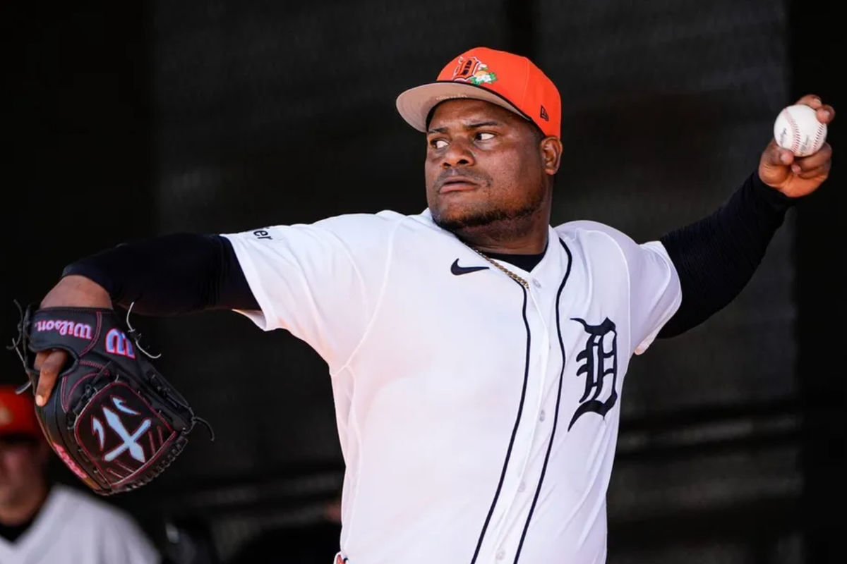 Il lanciatore dei Detroit Tigers Framber Valdez si allena durante l'allenamento primaverile al TigerTown di Lakeland, Florida, lunedì 16 febbraio 2026.