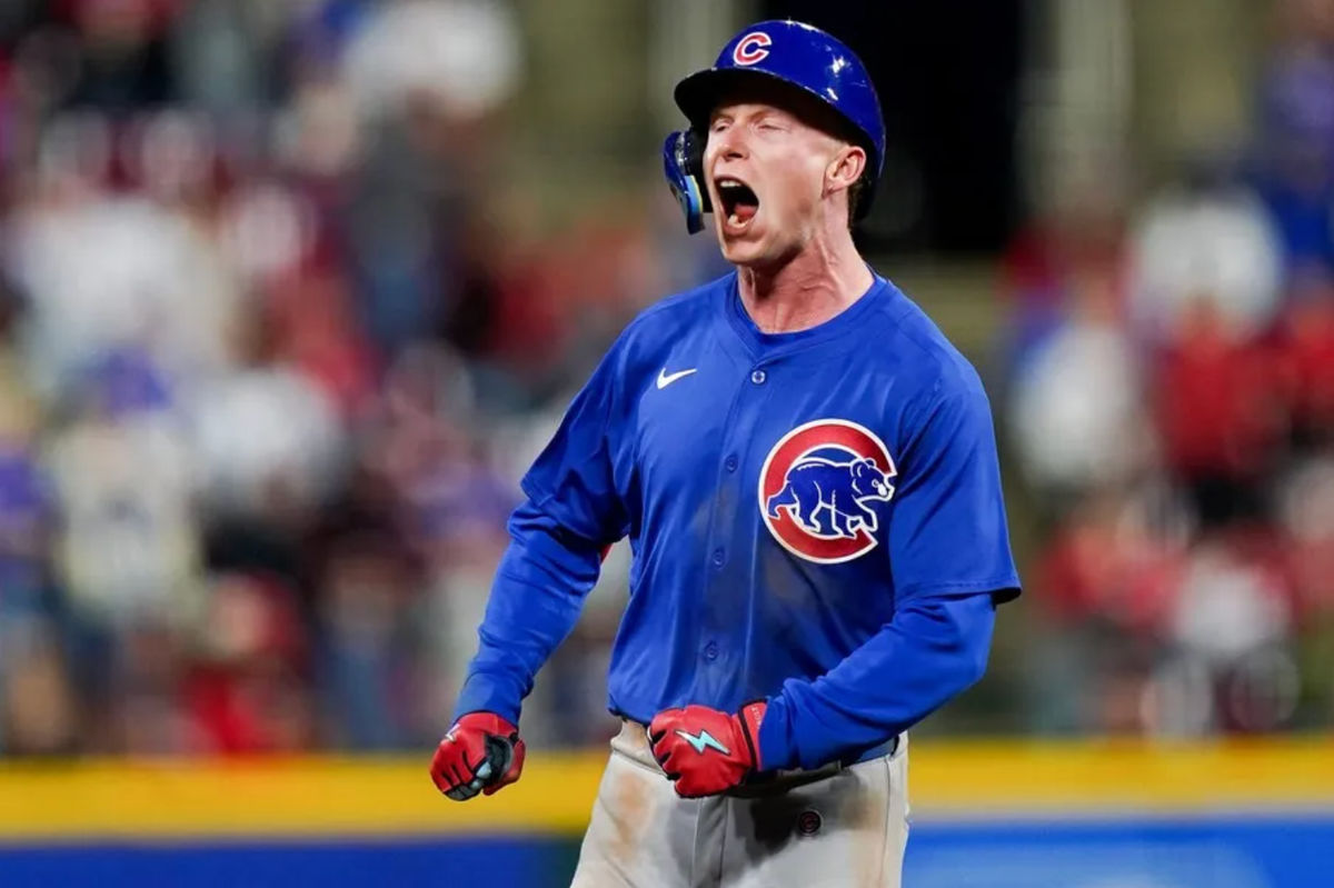 Chicago Cubs outfielder Pete Crow-Armstrong (4) celebrates while running the bases after scoring a homer in the seventh inning of the MLB National League game between the Cincinnati Reds and Chicago Cubs, Friday, May 23, 2025, at Great American Ball Park in Downtown Cincinnati.