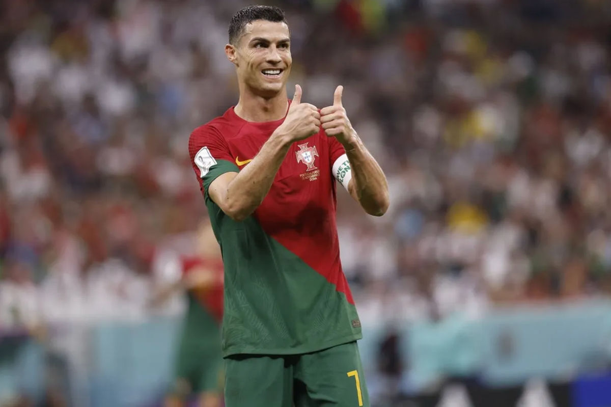Nov 28, 2022; Lusail, Qatar; Portugal forward Cristiano Ronaldo (7) reacts during the second half of the group stage match in the 2022 World Cup at Lusail Stadium. Mandatory Credit: Yukihito Taguchi-Imagn Images