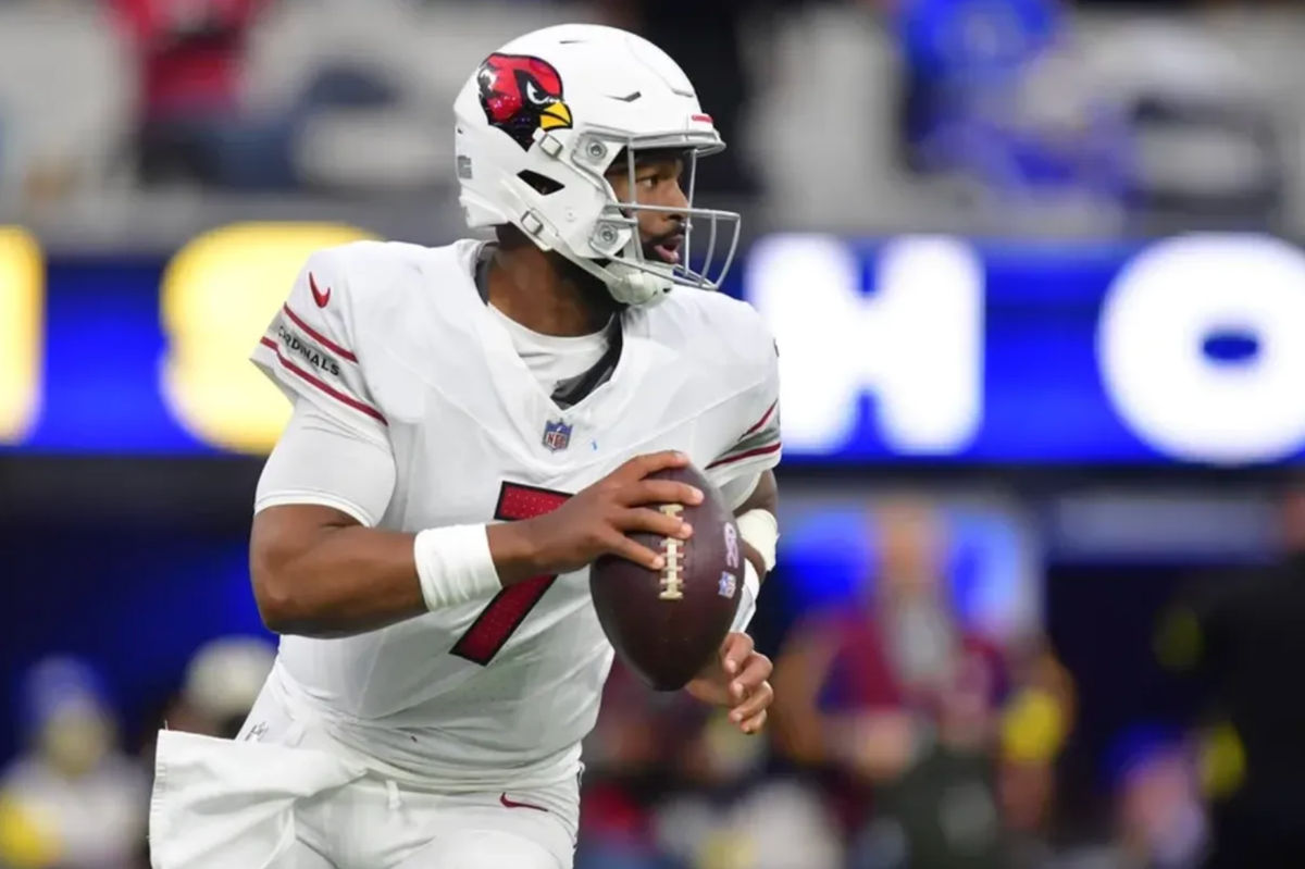 Nov 23, 20Jan 4, 2026; Inglewood, California, USA; Arizona Cardinals quarterback Jacoby Brissett (7) rolls out against the Los Angeles Rams during the second half at SoFi Stadium. Mandatory Credit: Gary A. Vasquez-Imagn Images25; Paradise, Nevada, USA; Cleveland Browns quarterback Deshaun Watson watches on the sidelines against the Las Vegas Raiders in the second half at Allegiant Stadium. Mandatory Credit: Kirby Lee-Imagn Images