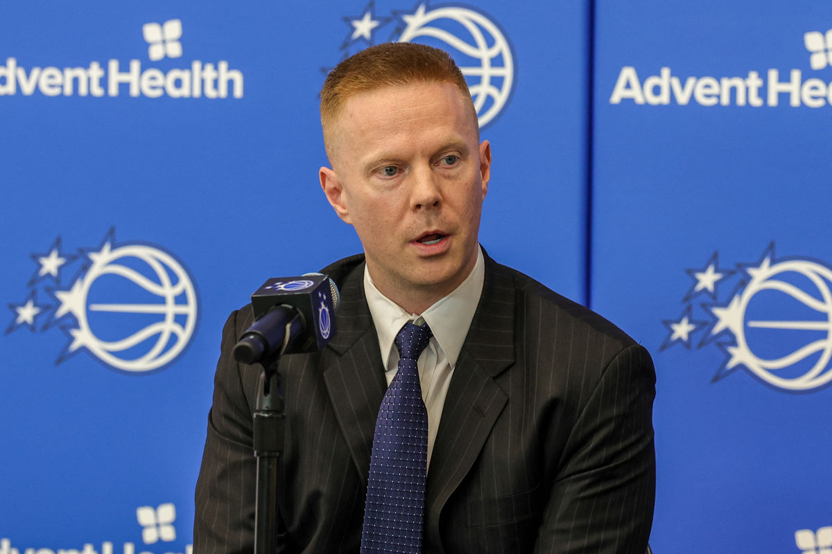 Jun 18, 2026; Orlando, FL, USA; Orlando Magic head coach Sean Sweeney takes media questions during a press conference at AdventHealth Training Center. Mandatory Credit: Mike Watters-Imagn Images