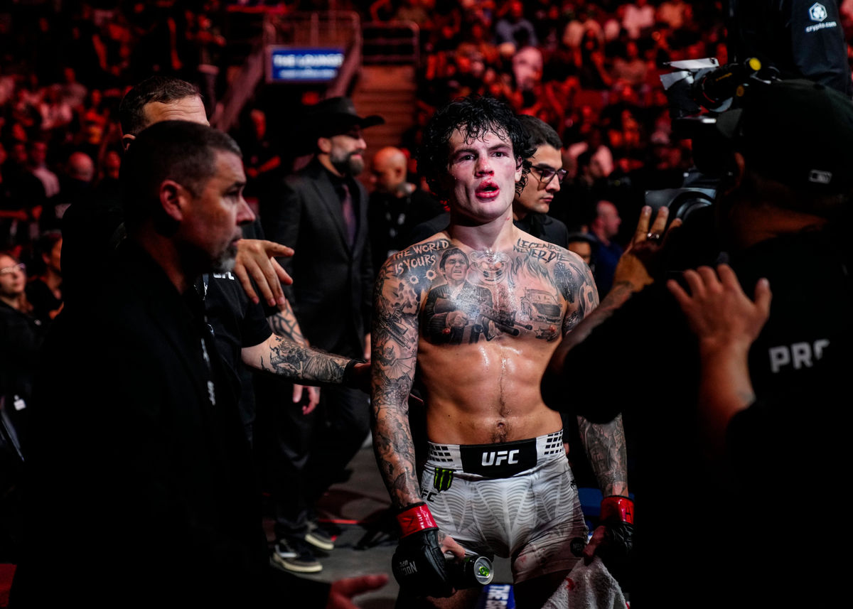 Tommy McMillen celebrates beating Marwan Rahiki during Noche UFC at Desert Diamond Arena in Glendale on Sept. 12, 2026.