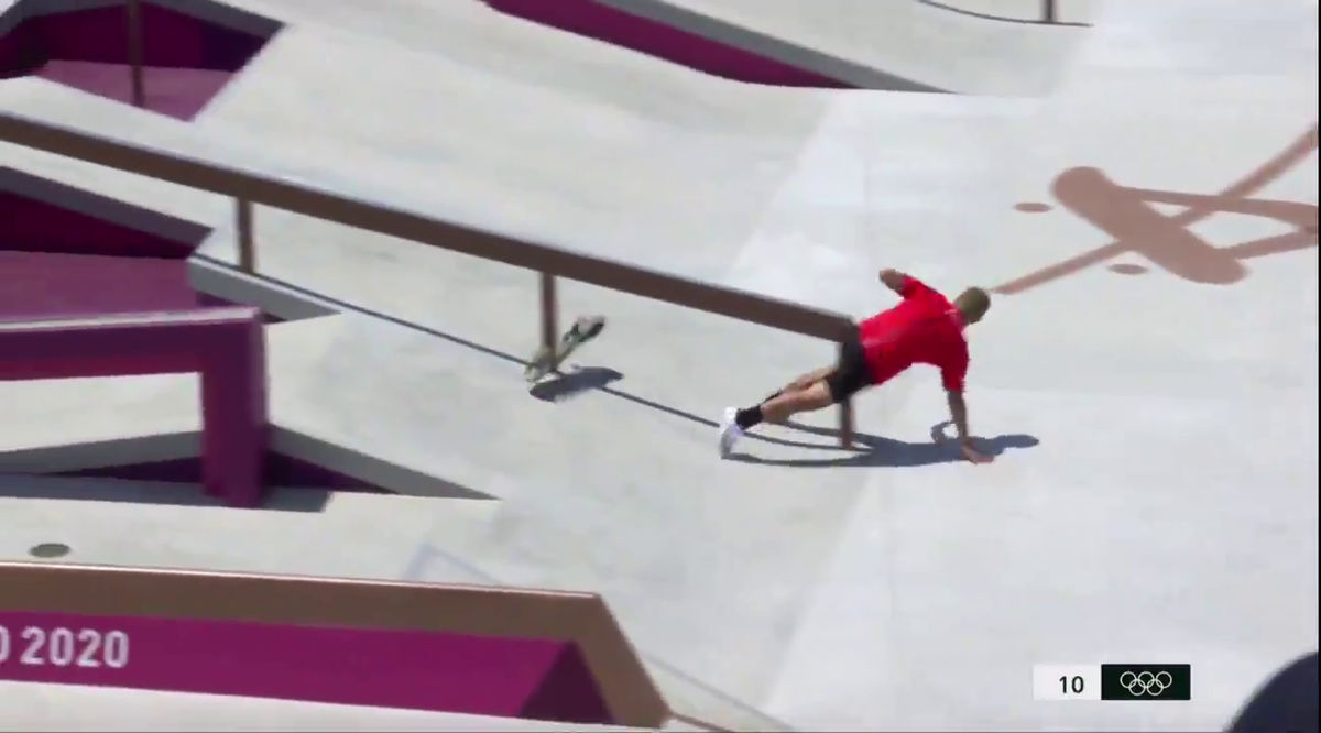 SEE IT: Olympic skateboarder falls nuts first into rail