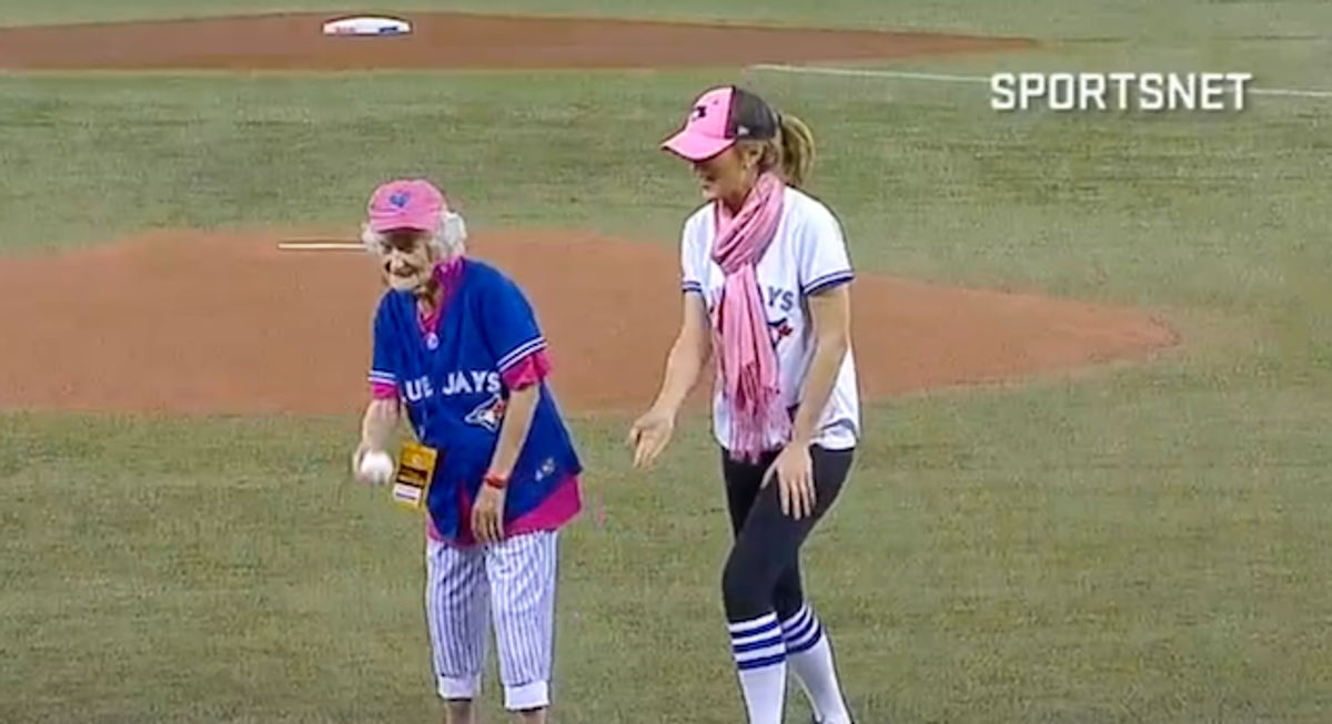 Adorable 101-Year-Old Lady Throws Out First Pitch