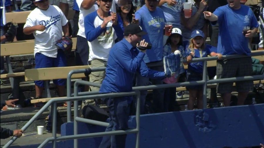 Dodgers Fan Videotapes Himself Catching Home Run Ball