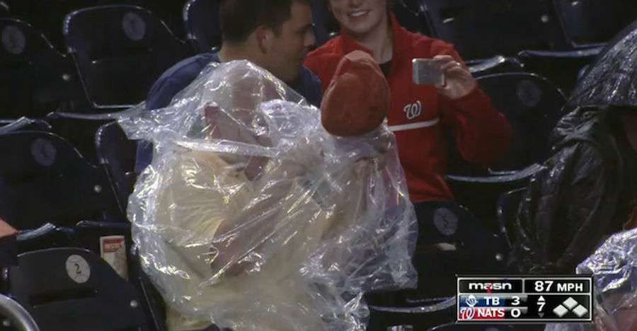 Man Trapped In Poncho At Baseball Game
