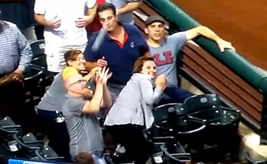 Indians Fan Takes A Foul Ball Right Off The Noggin