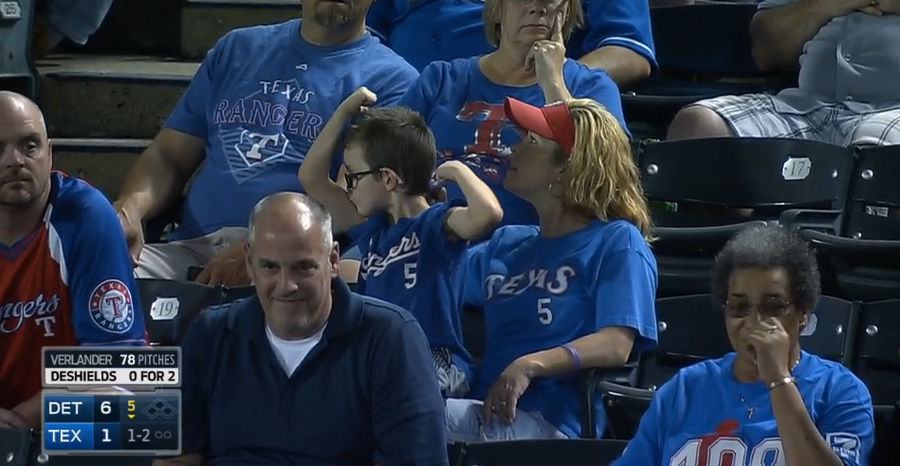 Kid At Rangers Game Won't Stop Flexing And Kissing His Biceps