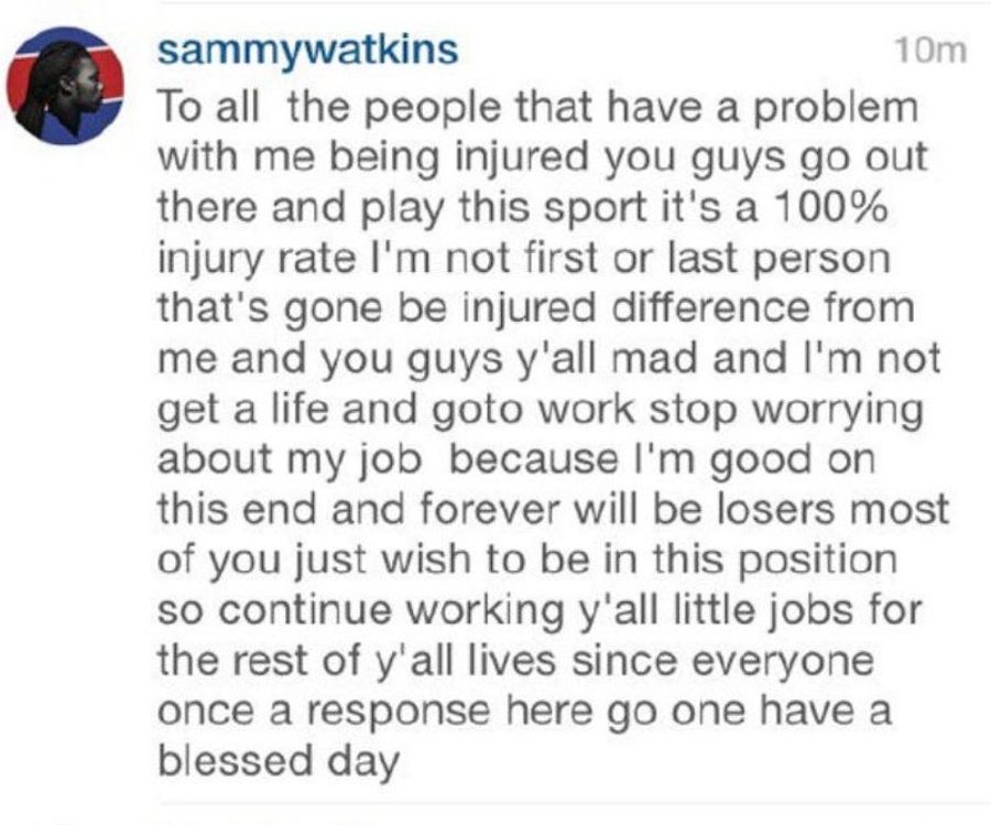 Sammy Watkins Is Sorry For Calling His Detractors Losers