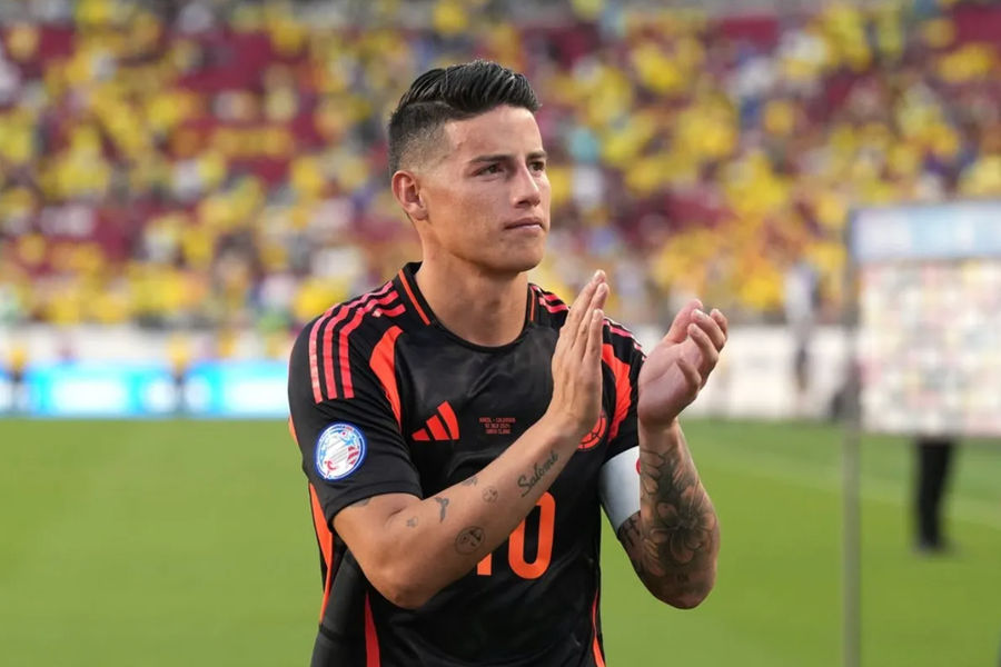 Jul 2, 2024; Santa Clara, CA, USA; Colombia midfielder James Rodriguez (10) after the game against Brazil at Levi's Stadium. Mandatory Credit: Darren Yamashita-USA TODAY Sports