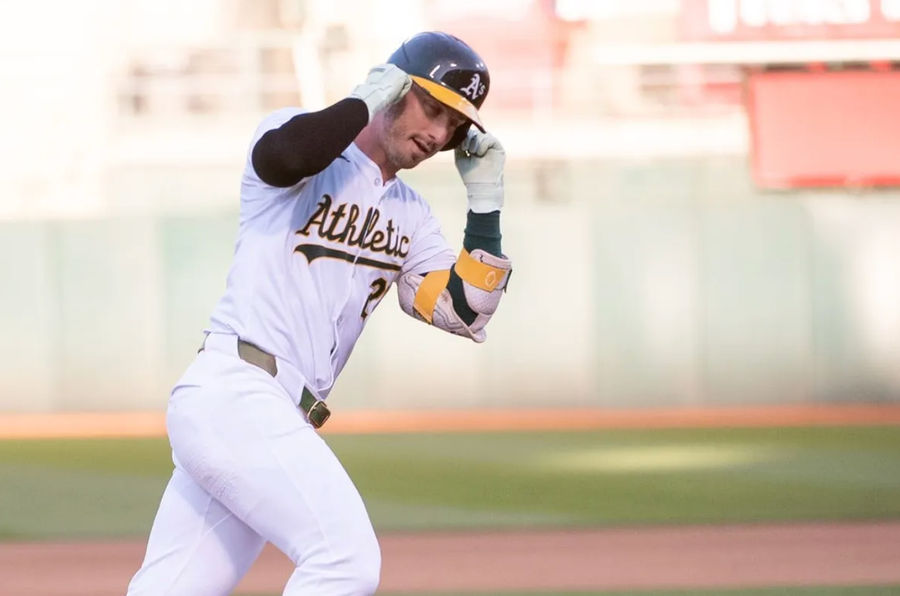 Jul 2, 2024; Oakland, California, USA; Oakland Athletics outfielder Brent Rooker (25) rounds the bases after hitting a home run against the Los Angeles Angels during the fourth inning at Oakland-Alameda County Coliseum. Mandatory Credit: Ed Szczepanski-USA TODAY Sports