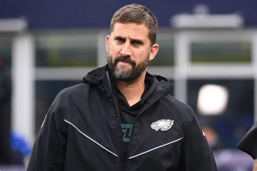 Aug 15, 2024; Foxborough, MA, USA; Philadelphia Eagles coach Nick Sirianni walks to the bench before a game against the New England Patriots at Gillette Stadium. Mandatory Credit: Eric Canha-Imagn Images