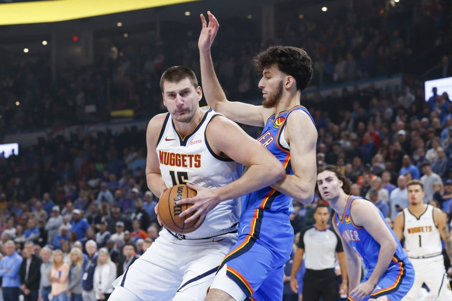 PHOTO USA Today Sports Images. Denver Nuggets star Nikola Jokic against the Oklahoma City Thunder.