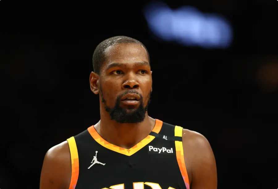 Dec 3, 2024; Phoenix, Arizona, USA; Phoenix Suns forward Kevin Durant (35) against the San Antonio Spurs in the first half of an NBA Cup game at Footprint Center. Mandatory Credit: Mark J. Rebilas-Imagn Images