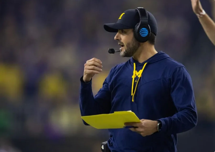 Jan 8, 2024; Houston, TX, USA; Michigan Wolverines defensive coordinator Jesse Minter against the Washington Huskies during the 2024 College Football Playoff national championship game at NRG Stadium. credits: Mark J. Rebilas-USA TODAY Sports