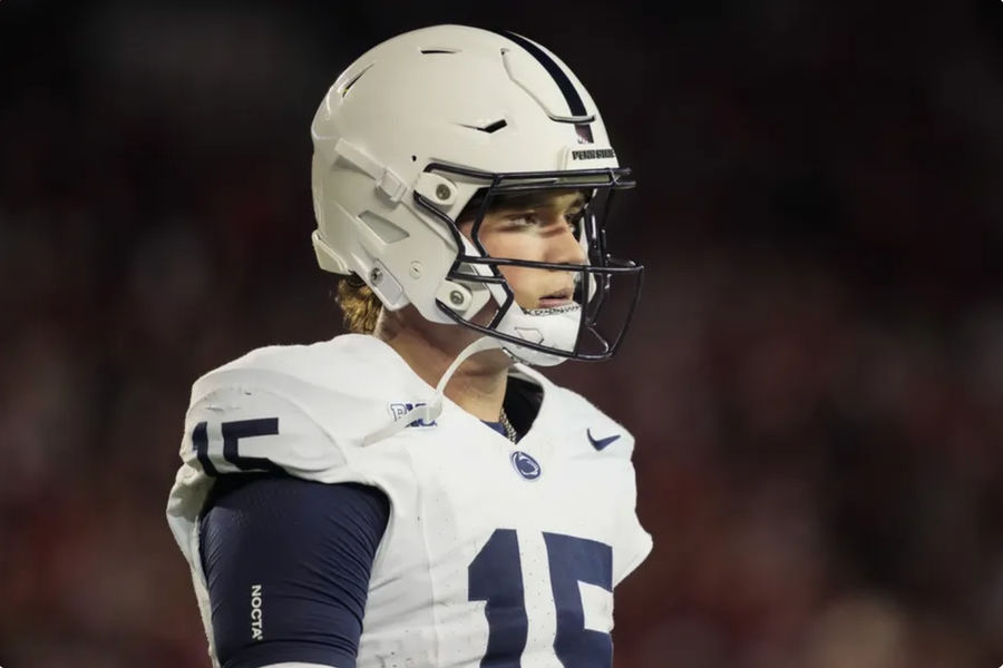 Oct 26, 2024; Madison, Wisconsin, USA; Penn State Nittany Lions quarterback Drew Allar (15) during the game against the Wisconsin Badgers at Camp Randall Stadium. Mandatory Credit: Jeff Hanisch-Imagn Images