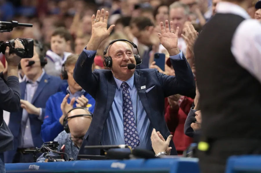 ESPN analysts Dick Vitale is recognized for his return to Allen Fieldhouse during Saturday's game against Indiana. PHOTO USA TODAY SPORTS IMAGES