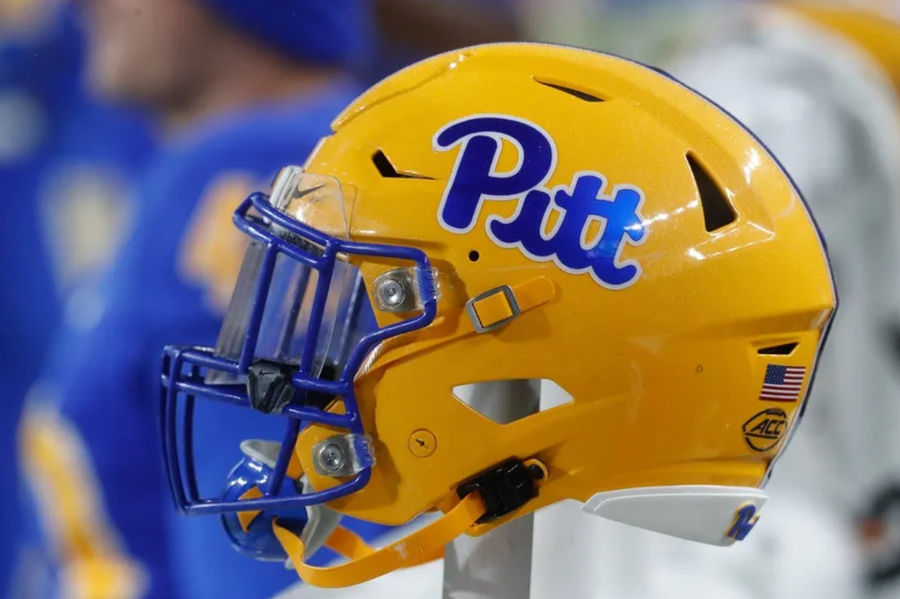 Oct 14, 2023; Pittsburgh, Pennsylvania, USA; A Pittsburgh Panthers helmet on the sidelines against the Louisville Cardinals during the fourth quarter at Acrisure Stadium. Mandatory Credit: Charles LeClaire-USA TODAY Sports