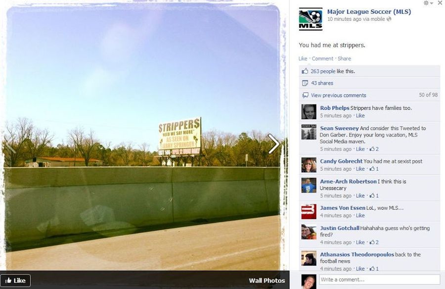 Major League Soccer's Facebook Account Likes Strippers