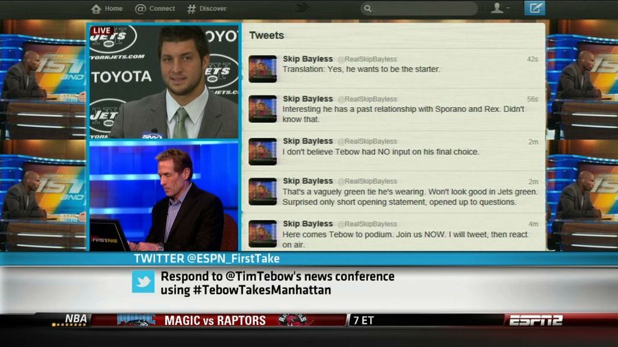 In A New Low For The Worldwide Leader, ESPN2 Is Currently Broadcasting Skip Bayless Tweeting About Tebow