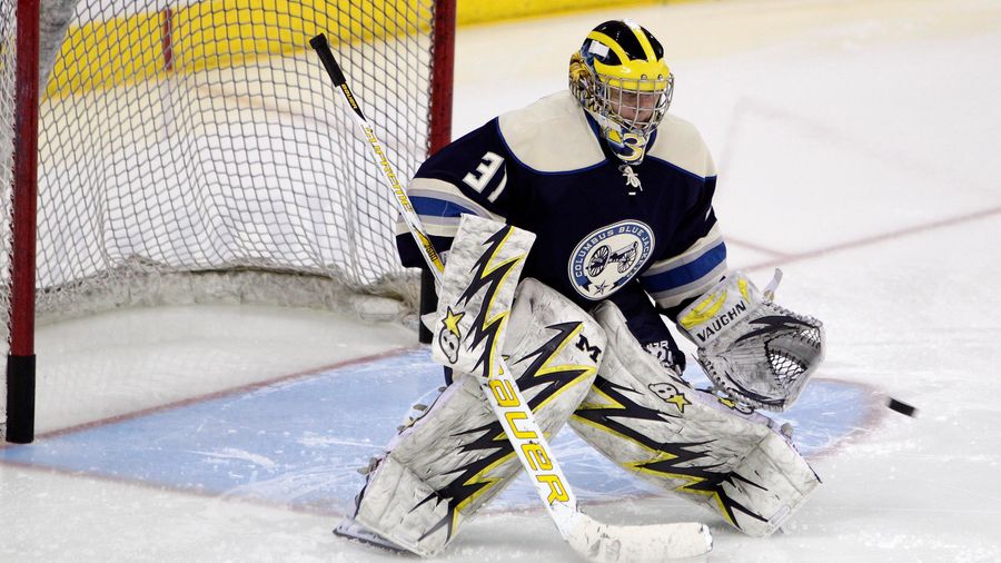 The New Columbus Goalie Showed Up For Work In Michigan Gear