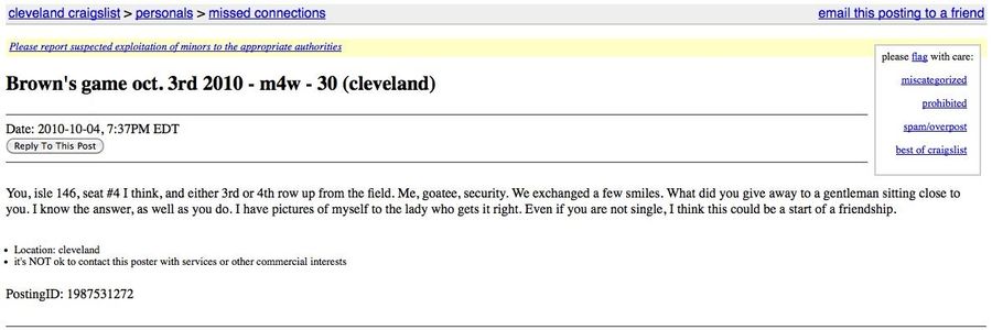 Hooking Up At The Browns Game: Not A Tale Of Seneca Wallace And His Receivers