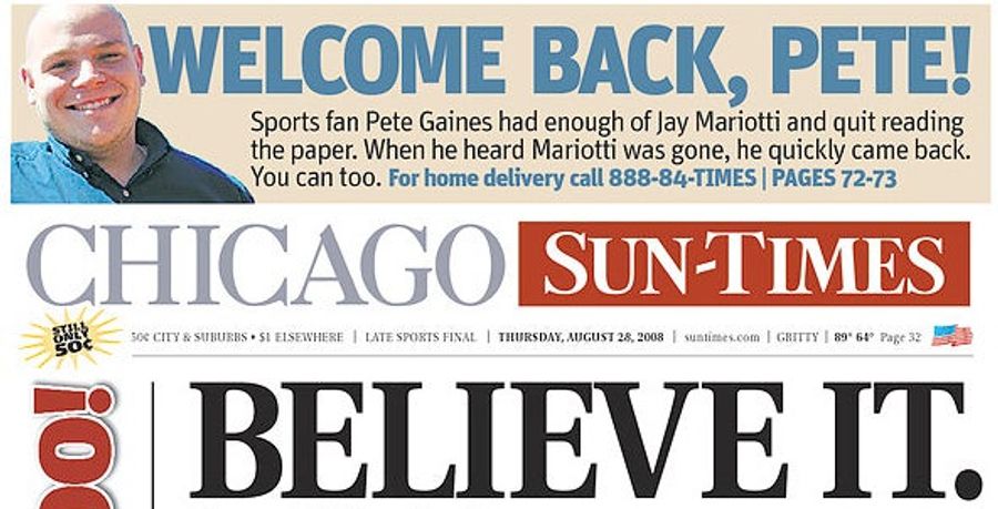 The Chicago Sun-Times Won't Even Attempt To Contain Its Excitement
