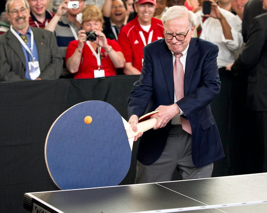 Here's Warren Buffett Swinging A Ridiculous, Supersize Ping-Pong Paddle