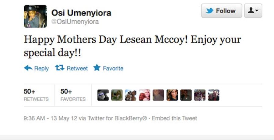 Osi Umenyiora Wishes "Twitter Gangster" LeSean McCoy A Happy Mother's Day...On Twitter
