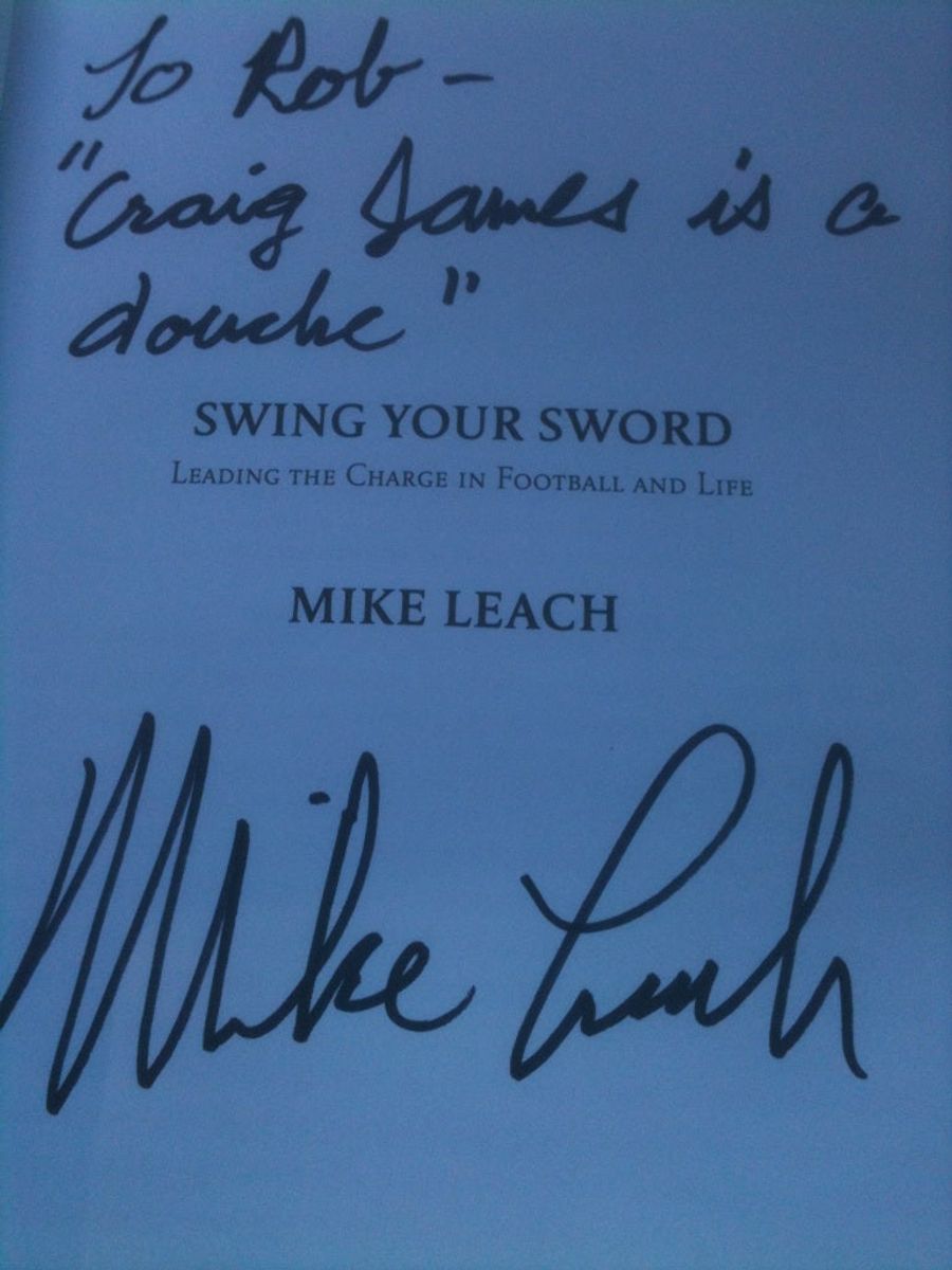 Yet Another Mike Leach Book Inscription: &quot;Craig James Is A Douche&quot;