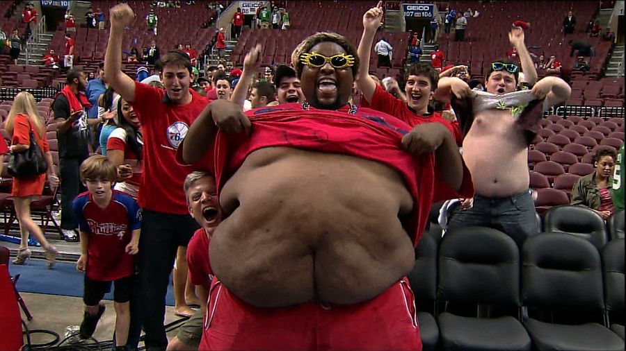 TNT Should Not Have Allowed This Morbidly Obese Sixers Fan To Participate In The Shirt-Off