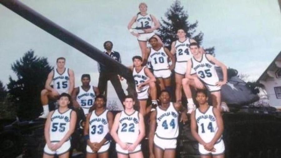Why Does This High School Basketball Team Photo Have An Uzi And A Tank In It?