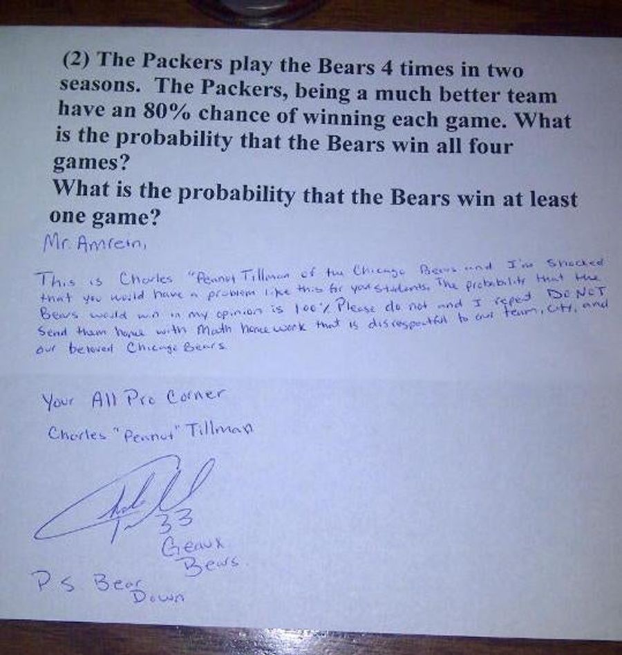 Charles "Peanut" Tillman Scornfully Responds To Local Teacher's Anti-Bears Math Homework