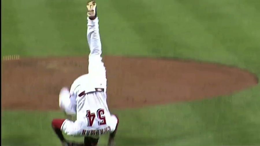 Reds Closer Aroldis Chapman Celebrates A Save By Doing A Double-Somersault