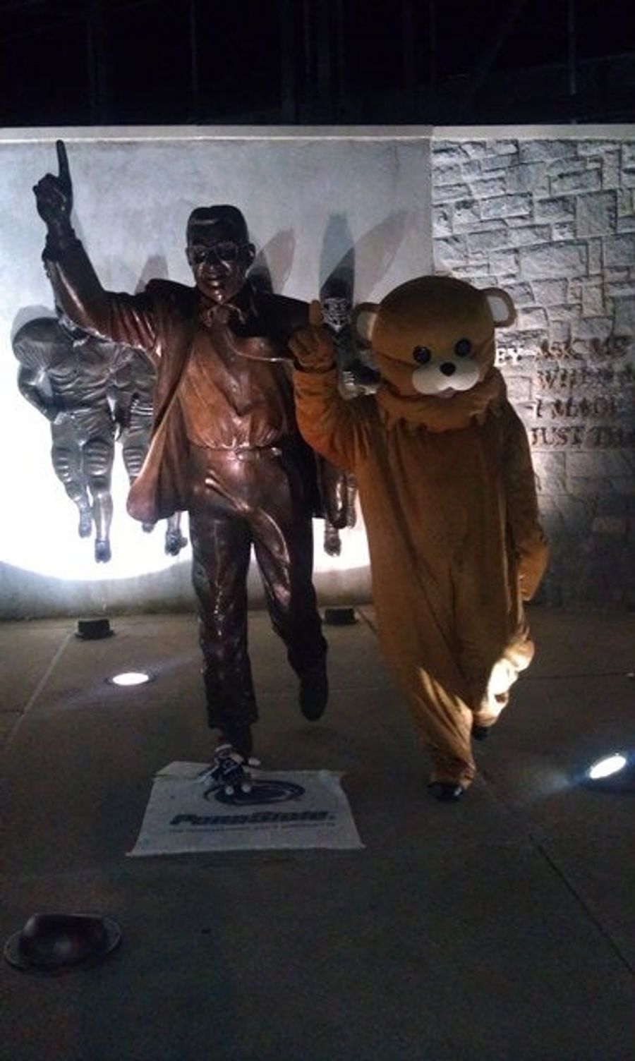 Here Is The Inevitable Photo Of Pedobear Posing Alongside The Joe Paterno Statue