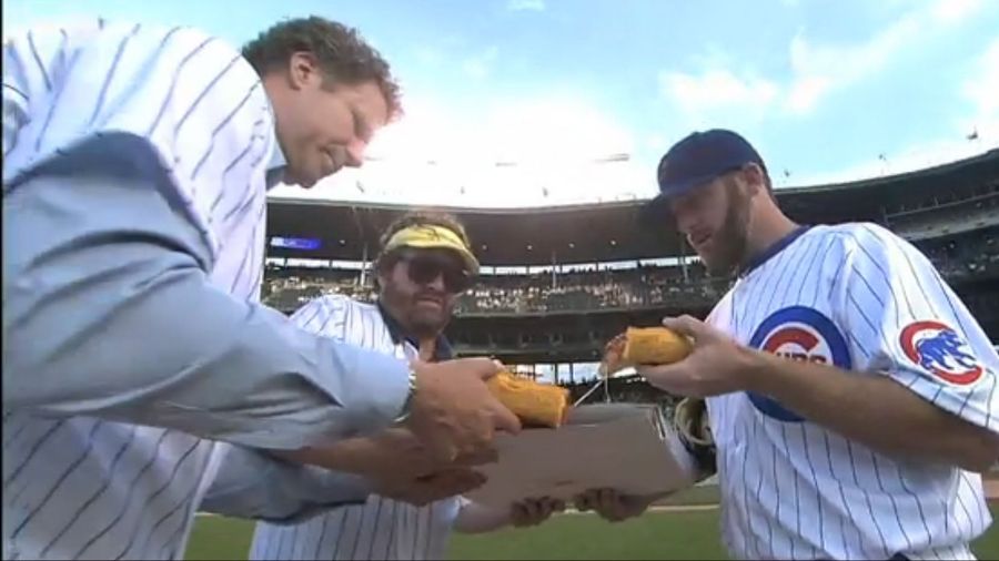 Will Ferrell, Zach Galifianakis, And Ryan Dempster Ate Pizza Together On The Wrigley Field Mound