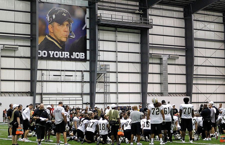 There Is A Giant Photo Of Sean Payton Watching Over Saints Training Camp