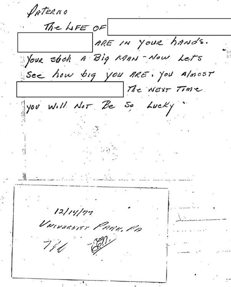 Joe Paterno&#39;s FBI File Includes Several Threatening Letters He Received, No References To Jerry Sandusky