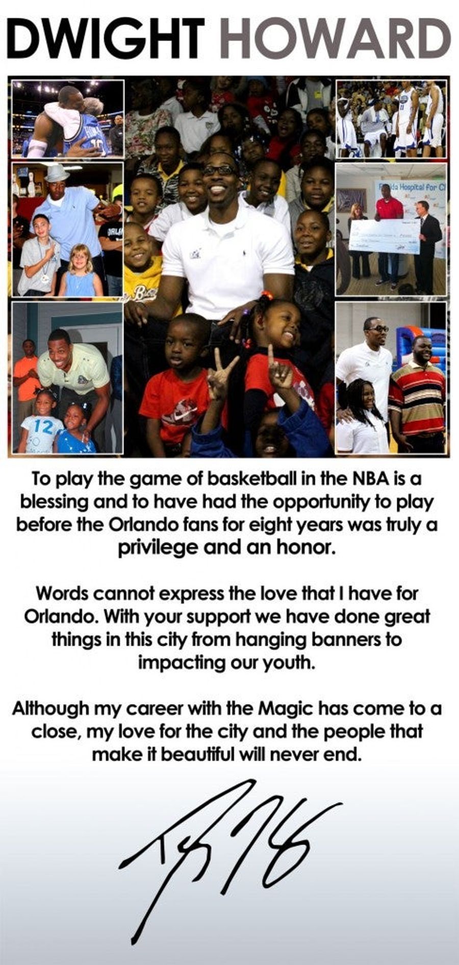 Dwight Howard Thanks Orlando With Pictures Of Dwight Howard And Dwight Howard's Name Blaring In All Caps. Dwight Howard.
