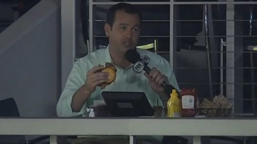 Braves TV Reporter Gets Busted Taking A Bite Of His Tasty Burger, Doesn't Skip A Beat