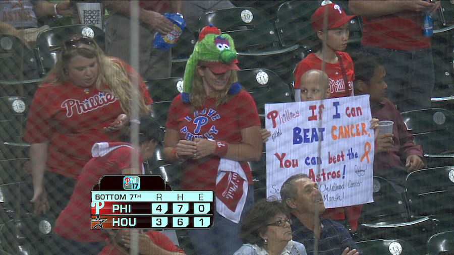 Kid&#39;s Sign At Phillies Game: &quot;If I Can Beat Cancer, You Can Beat The Astros&quot;