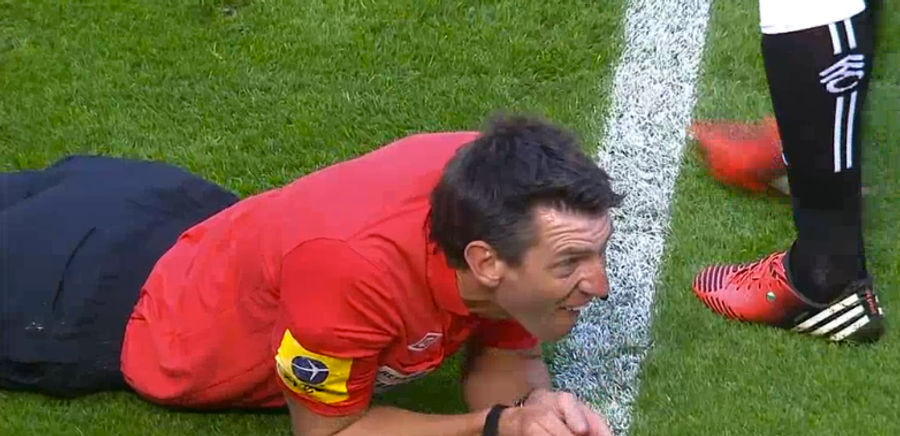 Soccer Ref Gets Trucked At The Point Of Convergence Between Two Sliding Premier Leaguers