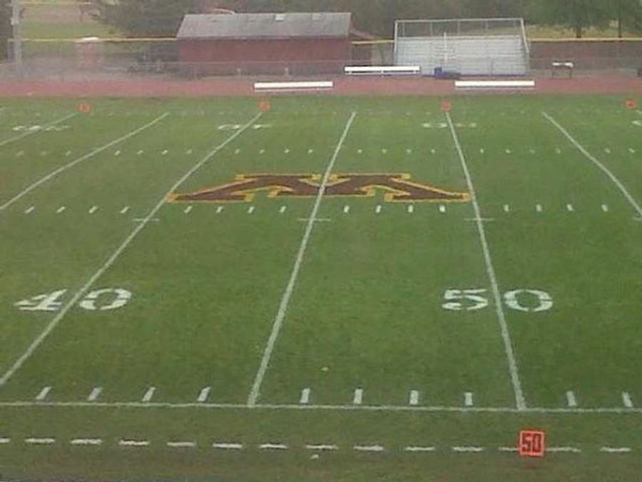 Some College In Minnesota Painted Its Midfield Logo On The Wrong Yard Line