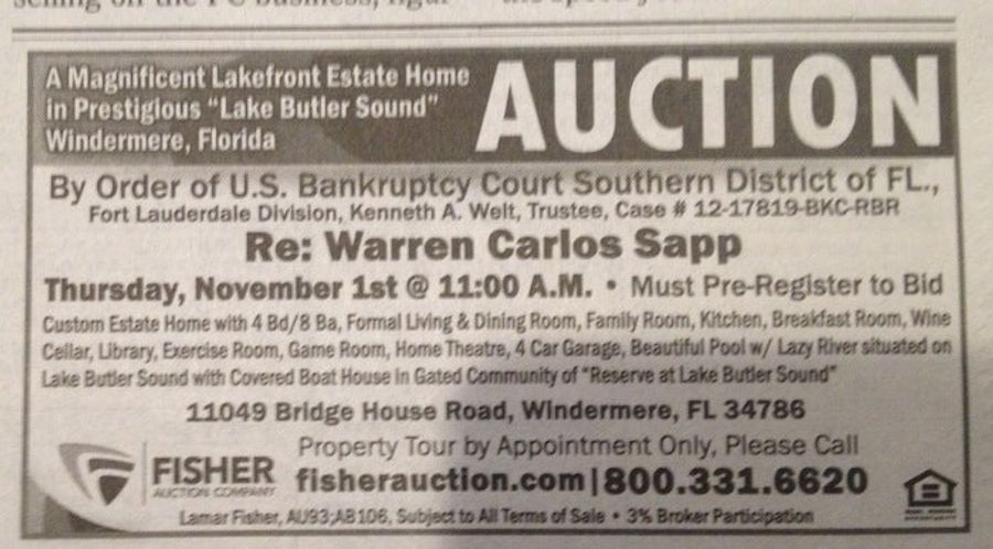 Warren Sapp&#39;s House Is Up For Sale In The Pages Of <em>The New York Times</em> Today