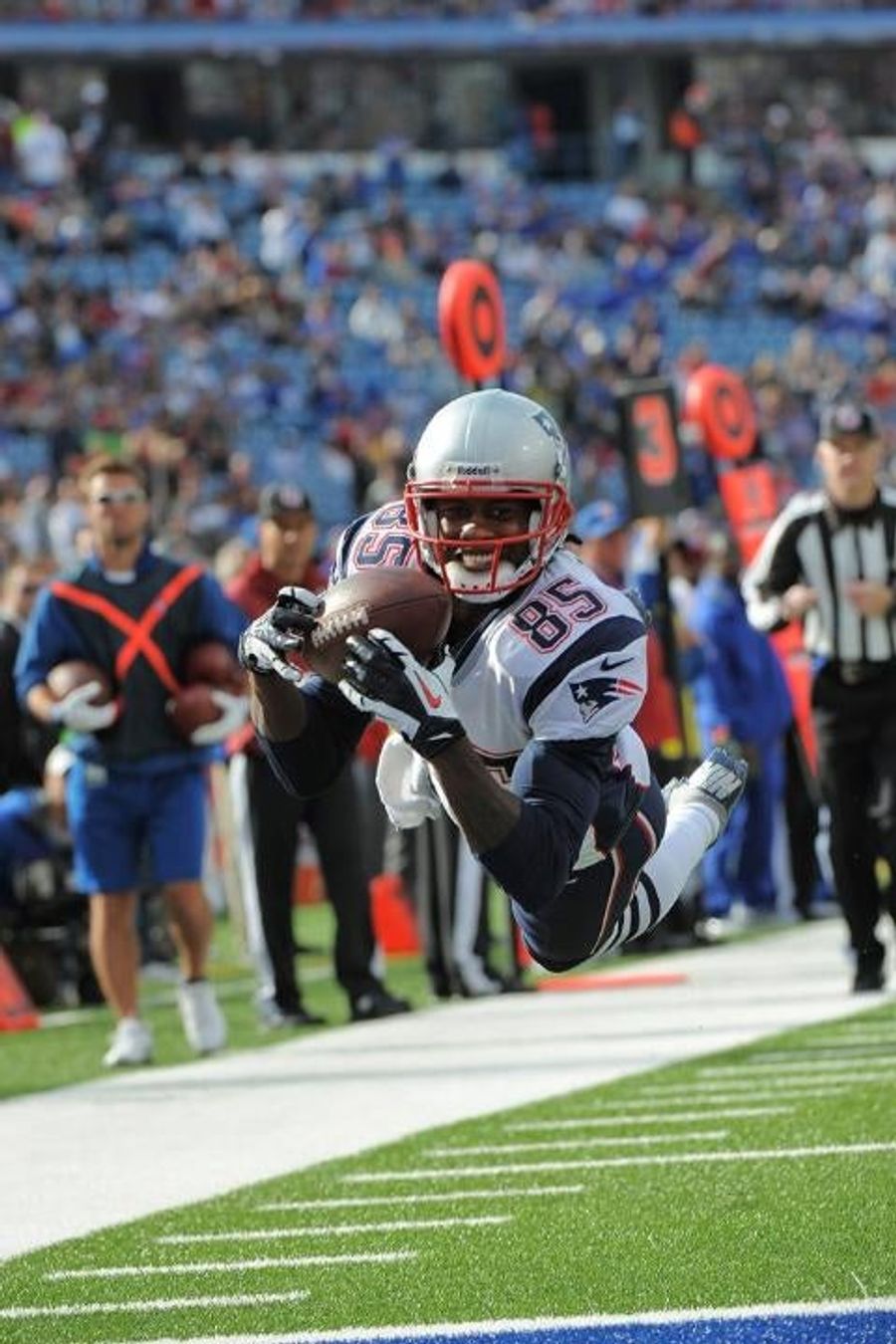 Here's Brandon Lloyd Smiling For The Camera While Diving For A Touchdown