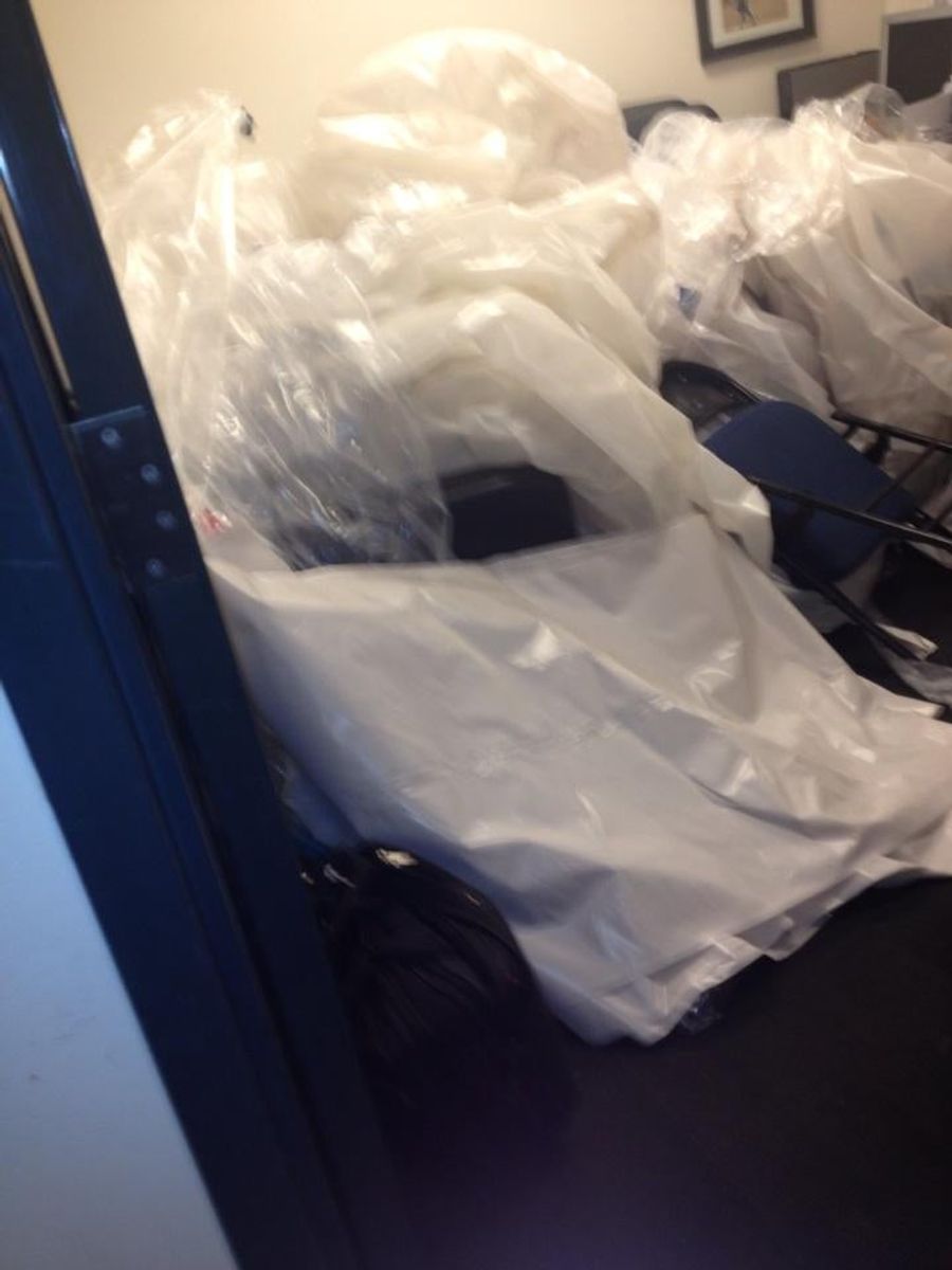 This Depressing, Discarded Mound Of Plastic Tarps Is What Was Torn From Detroit's Locker Room After The A's Forced Game 5