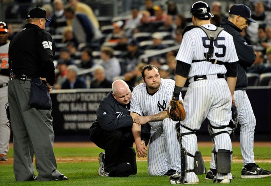 Joba Chamberlain Left Tonight's Game After Getting Nailed By A Flying Bat Shard